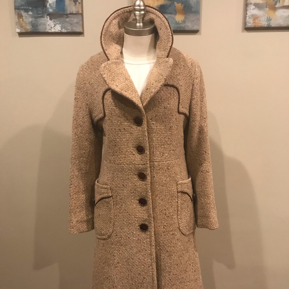 Calypso St. Barth Tan Textured Wool Blend Trench Coat